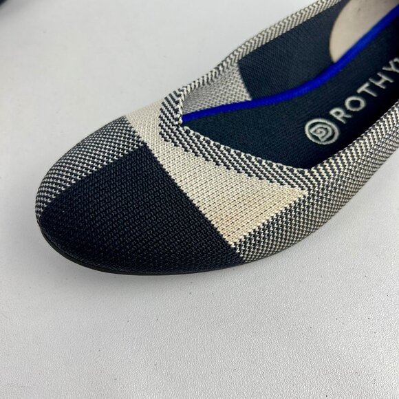 Rothys Womens Cap Toe Buffalo Plaid Round Toe Ballet Flat Black White size 7.5 - Picture 9 of 15